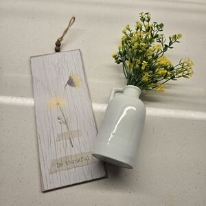 White Ceramic Vase with Yellow Flowers And Decorative Frame